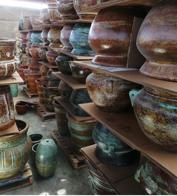 Packed Mexican clay pots on pallets